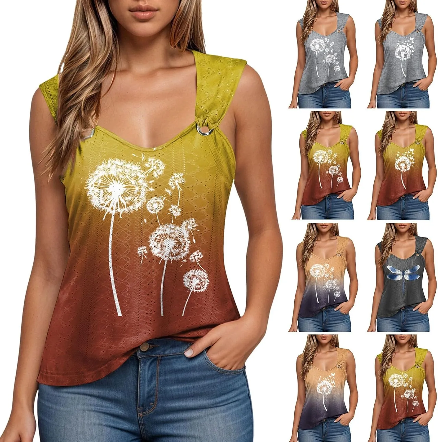 Tank Tops for Women 2025 Trendy Summer V Neck Sleeveless Tee Shirts Spring Clothes Casual Loose Blouses