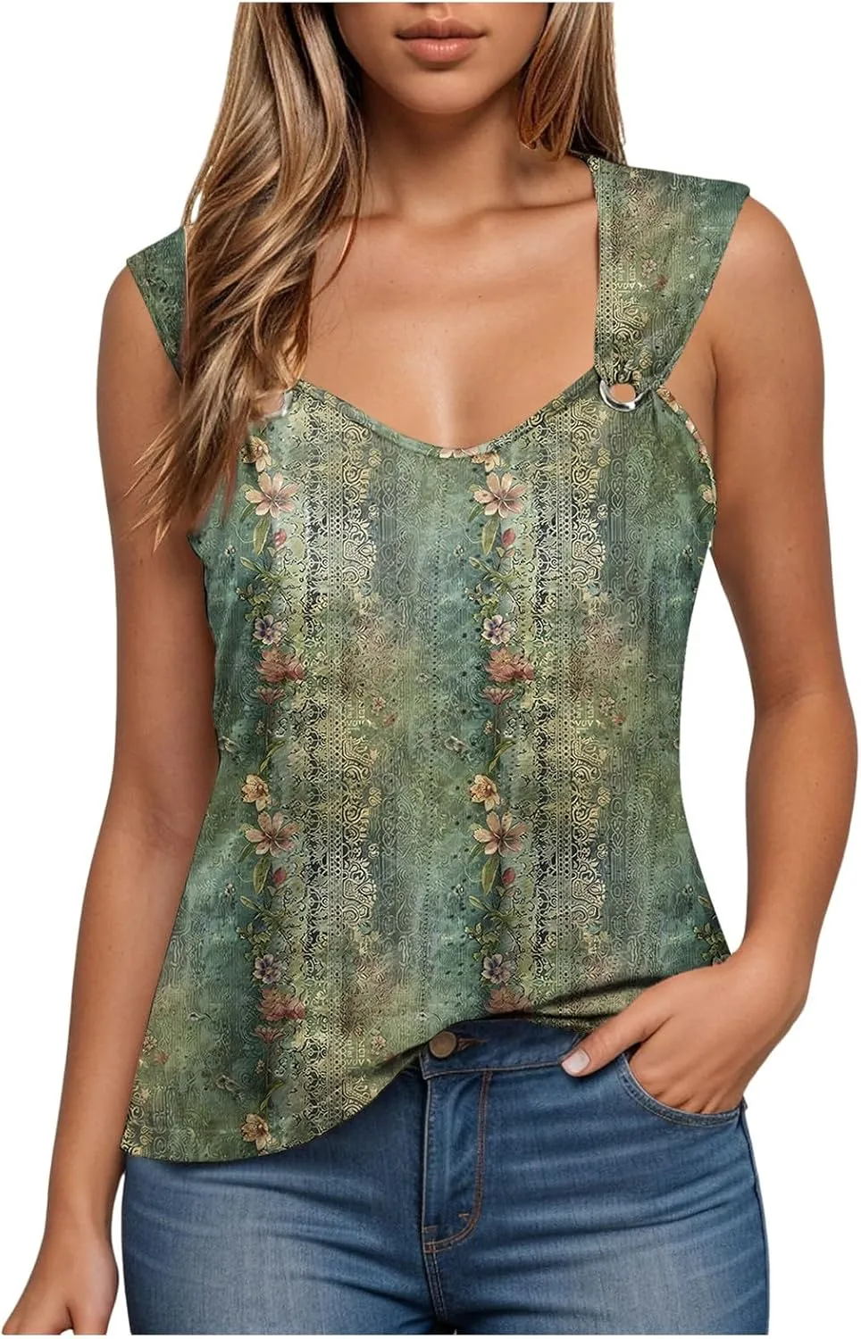 Tank Tops for Women 2025 Trendy Summer V Neck Sleeveless Tee Shirts Spring Clothes Casual Loose Blouses