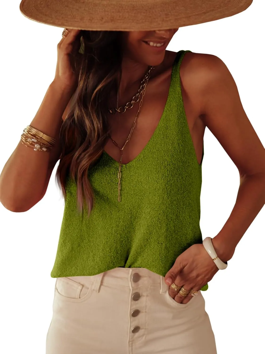 Tankaneo Womens Knit Sweater Tank Tops Casual Summer V Neck Loose Fit Sleeveless Camisole Shirts