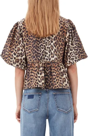 Tie Front Tops for Women Leopard Print Y2K Peplum Babydoll Tops Puff Short Sleeve Coquette Tops Cute Going Out Tops