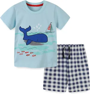 Toddler Boys 𝐏a𝐣ama Sets Short Sleeve Cotton 𝐏ajamas Cute 𝐏js for Kids Sl𝐞epwear Tops and Shorts Set Loung𝐞wear