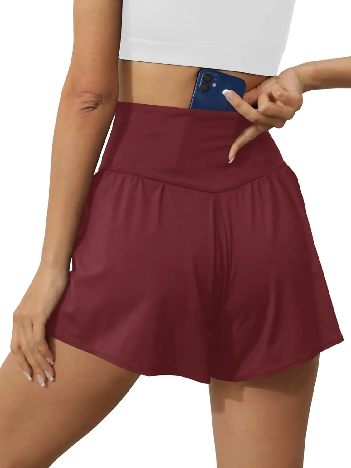 Tongmingyun Women Crossover Shorts Flowy Athletic Butterfly 2 in 1 Shorts with Pocket High Waist Running Workout Skorts