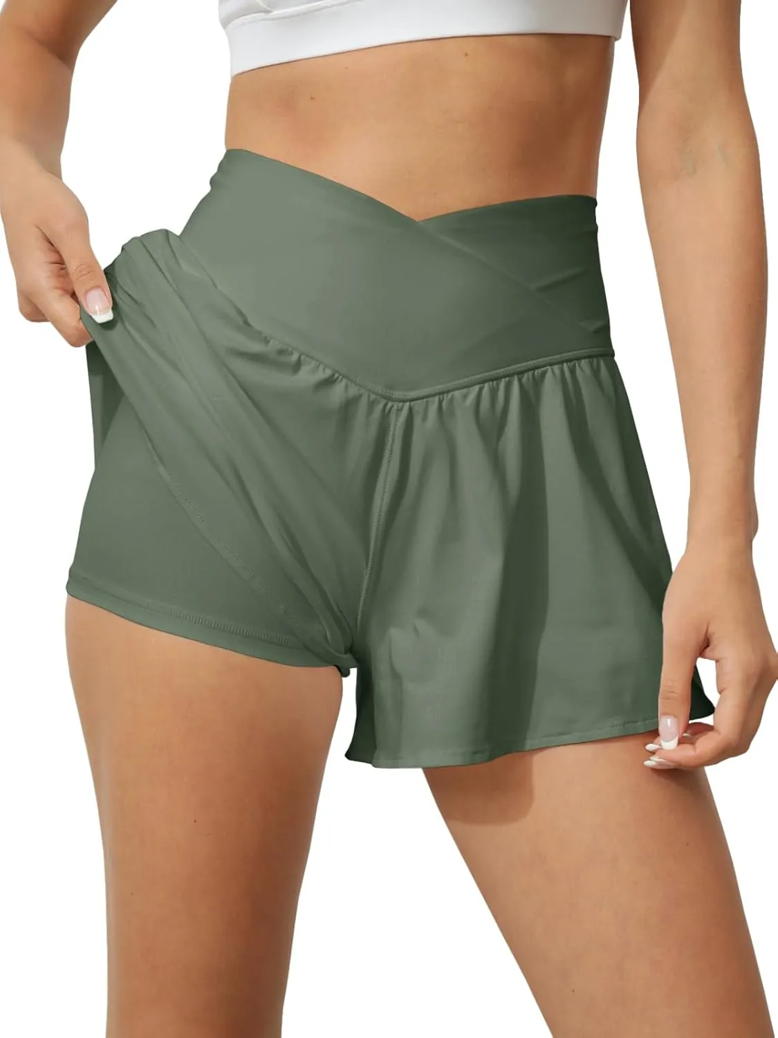 Tongmingyun Women Crossover Shorts Flowy Athletic Butterfly 2 in 1 Shorts with Pocket High Waist Running Workout Skorts