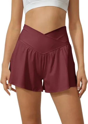 Tongmingyun Women Crossover Shorts Flowy Athletic Butterfly 2 in 1 Shorts with Pocket High Waist Running Workout Skorts