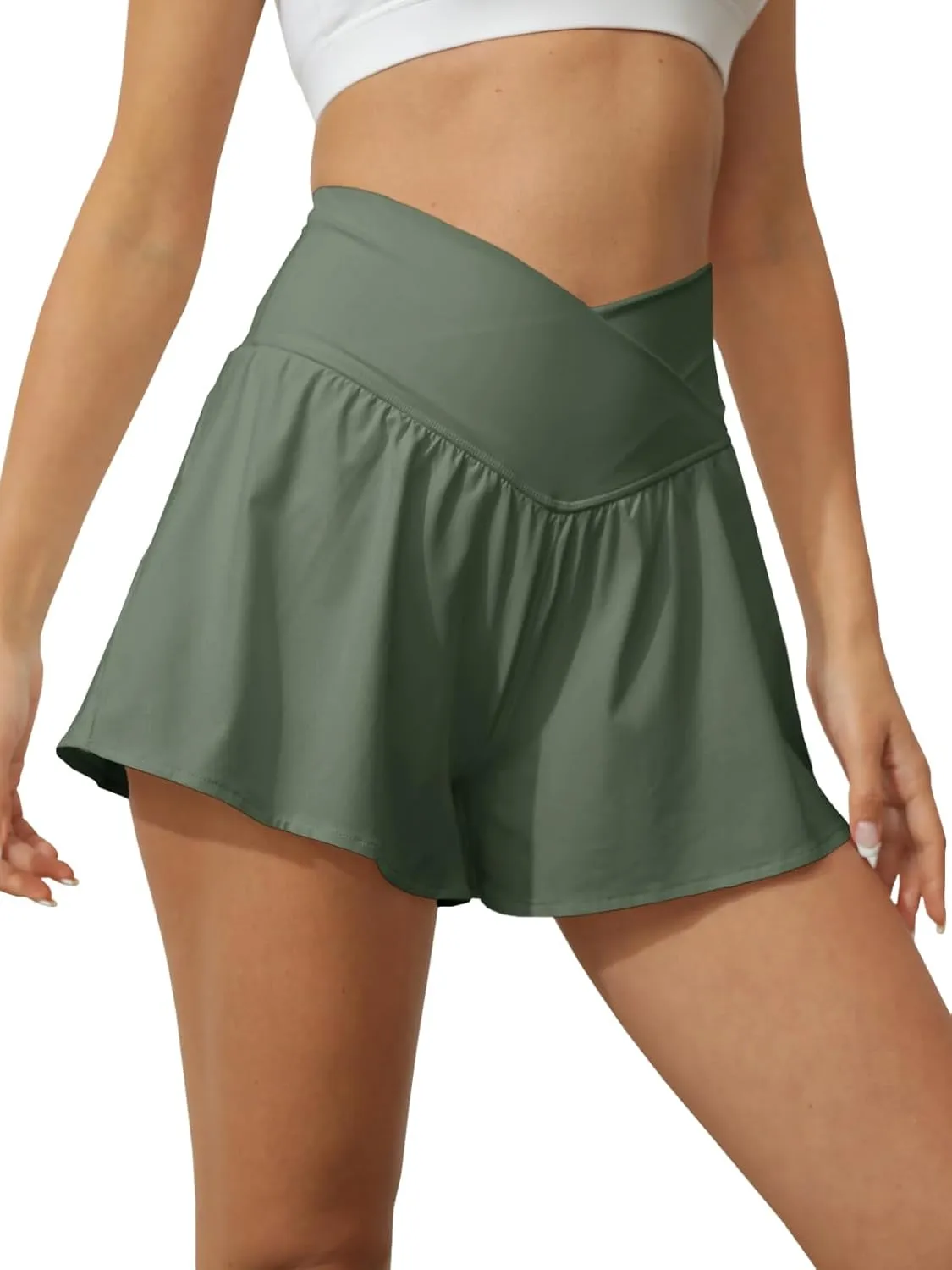Tongmingyun Women Crossover Shorts Flowy Athletic Butterfly 2 in 1 Shorts with Pocket High Waist Running Workout Skorts