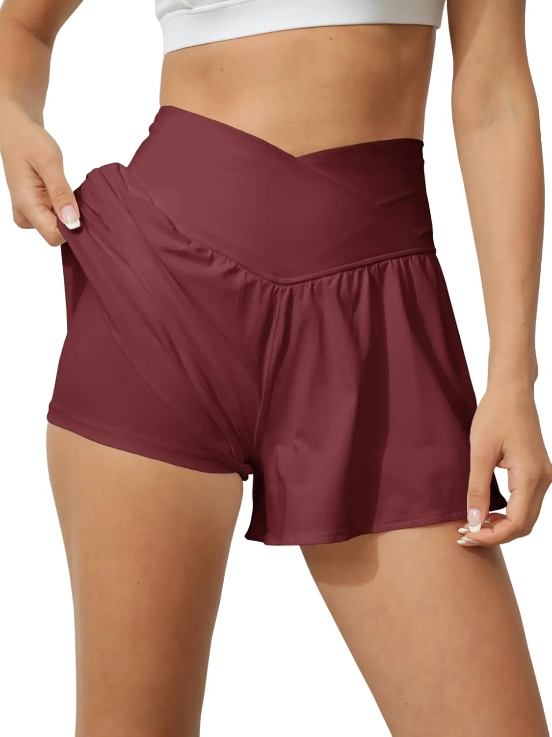 Tongmingyun Women Crossover Shorts Flowy Athletic Butterfly 2 in 1 Shorts with Pocket High Waist Running Workout Skorts