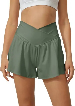 Tongmingyun Women Crossover Shorts Flowy Athletic Butterfly 2 in 1 Shorts with Pocket High Waist Running Workout Skorts