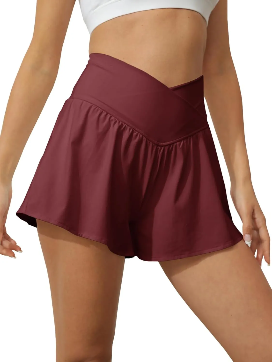 Tongmingyun Women Crossover Shorts Flowy Athletic Butterfly 2 in 1 Shorts with Pocket High Waist Running Workout Skorts
