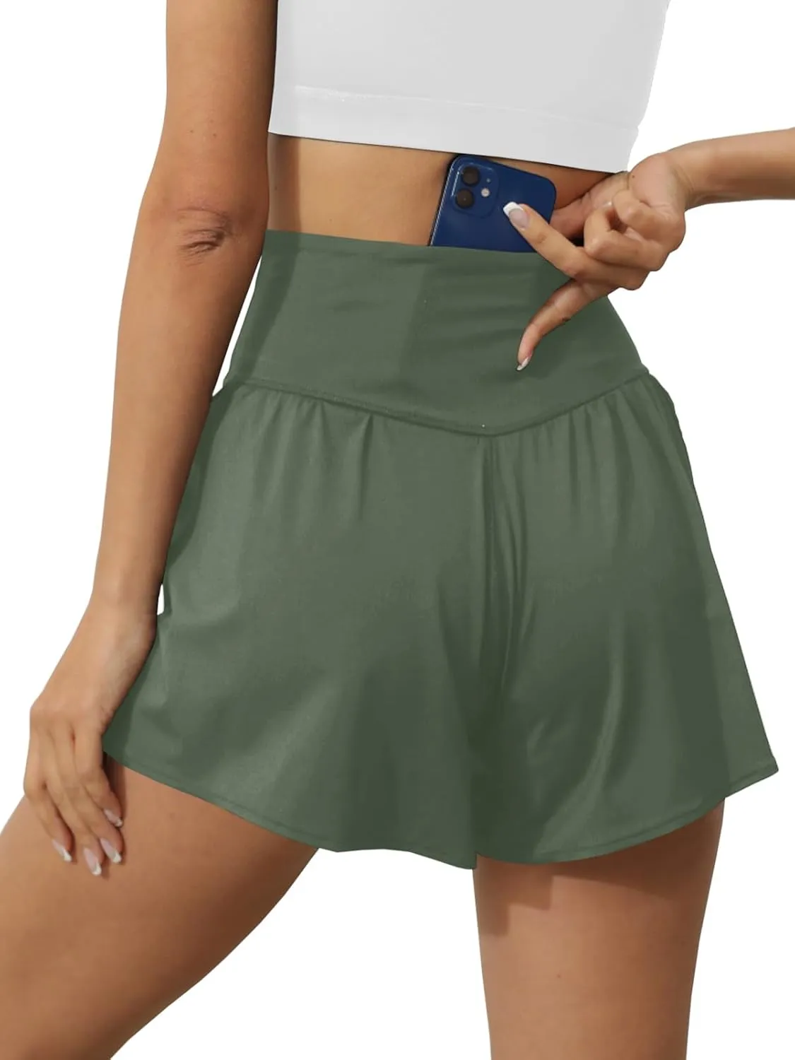 Tongmingyun Women Crossover Shorts Flowy Athletic Butterfly 2 in 1 Shorts with Pocket High Waist Running Workout Skorts
