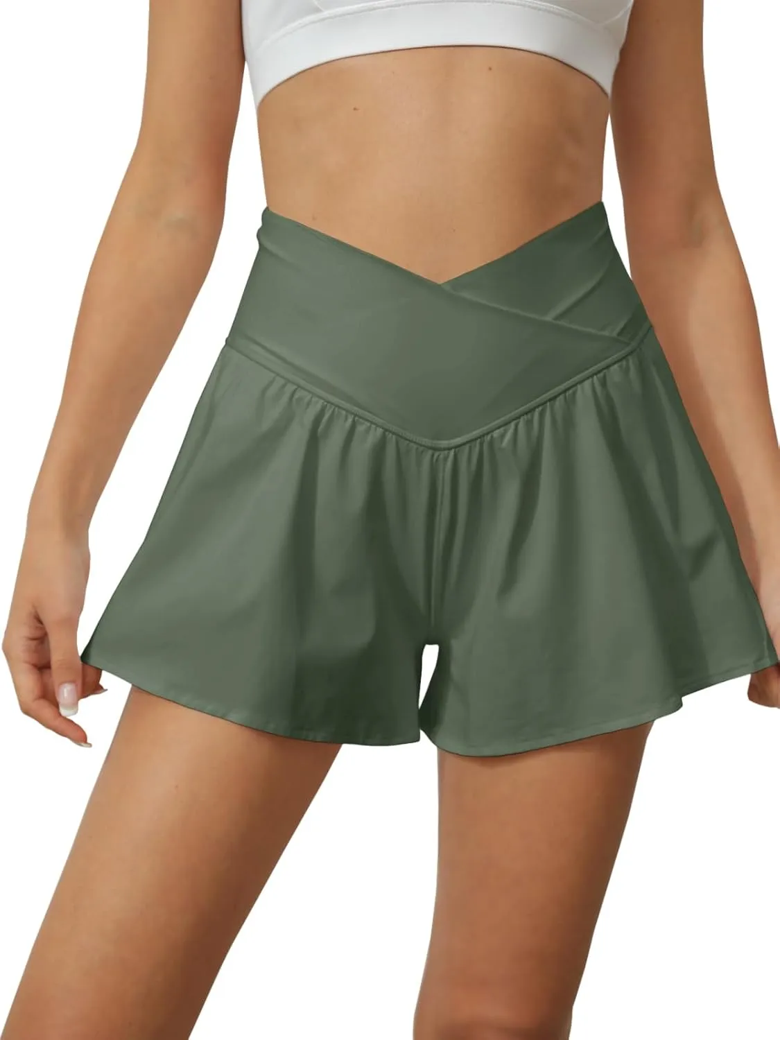 Tongmingyun Women Crossover Shorts Flowy Athletic Butterfly 2 in 1 Shorts with Pocket High Waist Running Workout Skorts