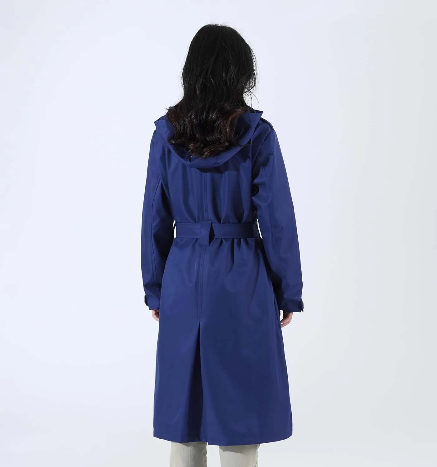 Trench Coats for Women, Double Breasted Mid-Length Belted Overcoat Long Dress Jacket with Detachable Hood