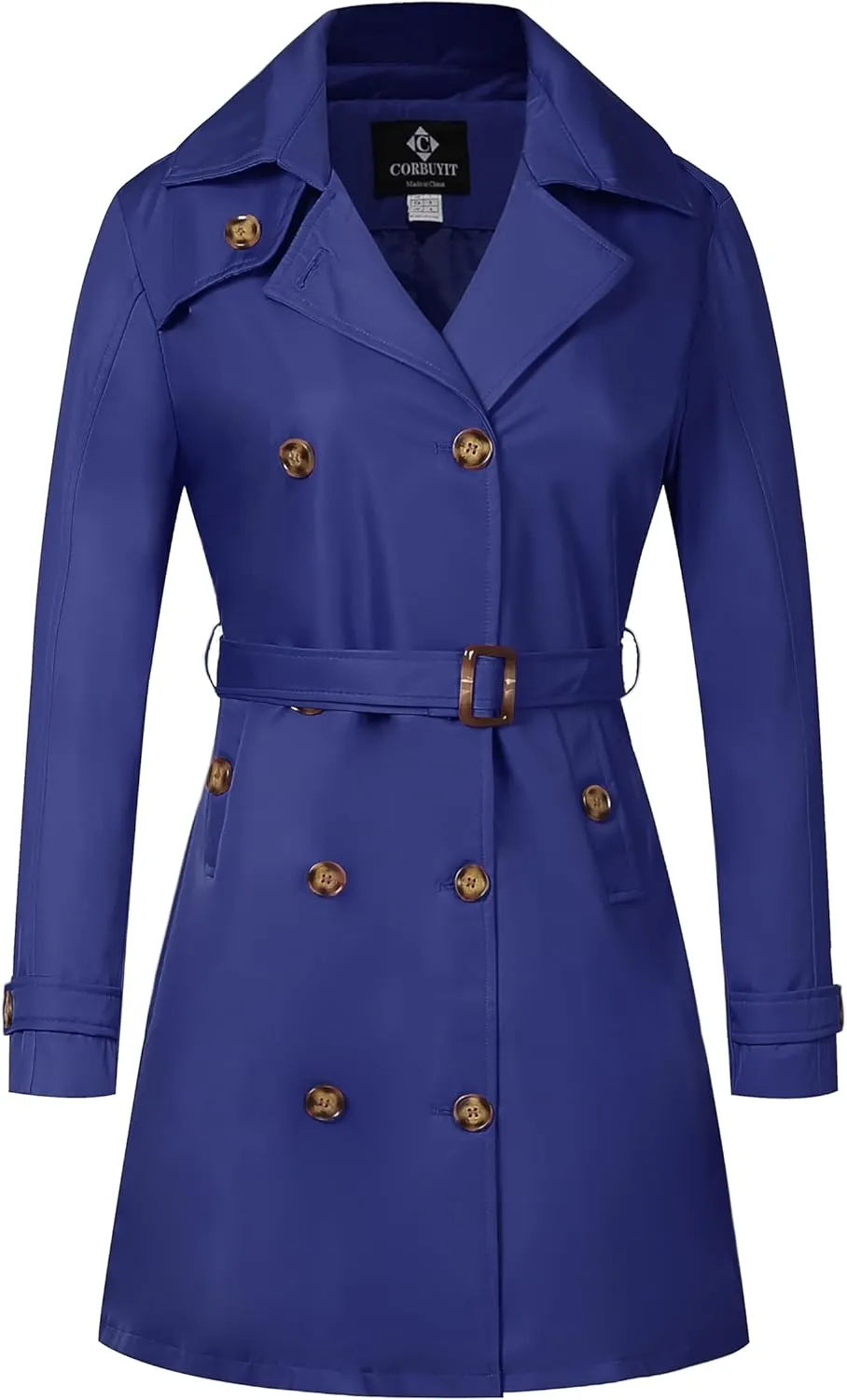 Trench Coats for Women, Double Breasted Mid-Length Belted Overcoat Long Dress Jacket with Detachable Hood