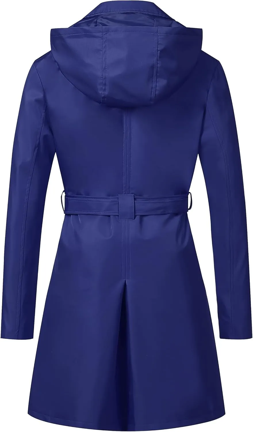 Trench Coats for Women, Double Breasted Mid-Length Belted Overcoat Long Dress Jacket with Detachable Hood