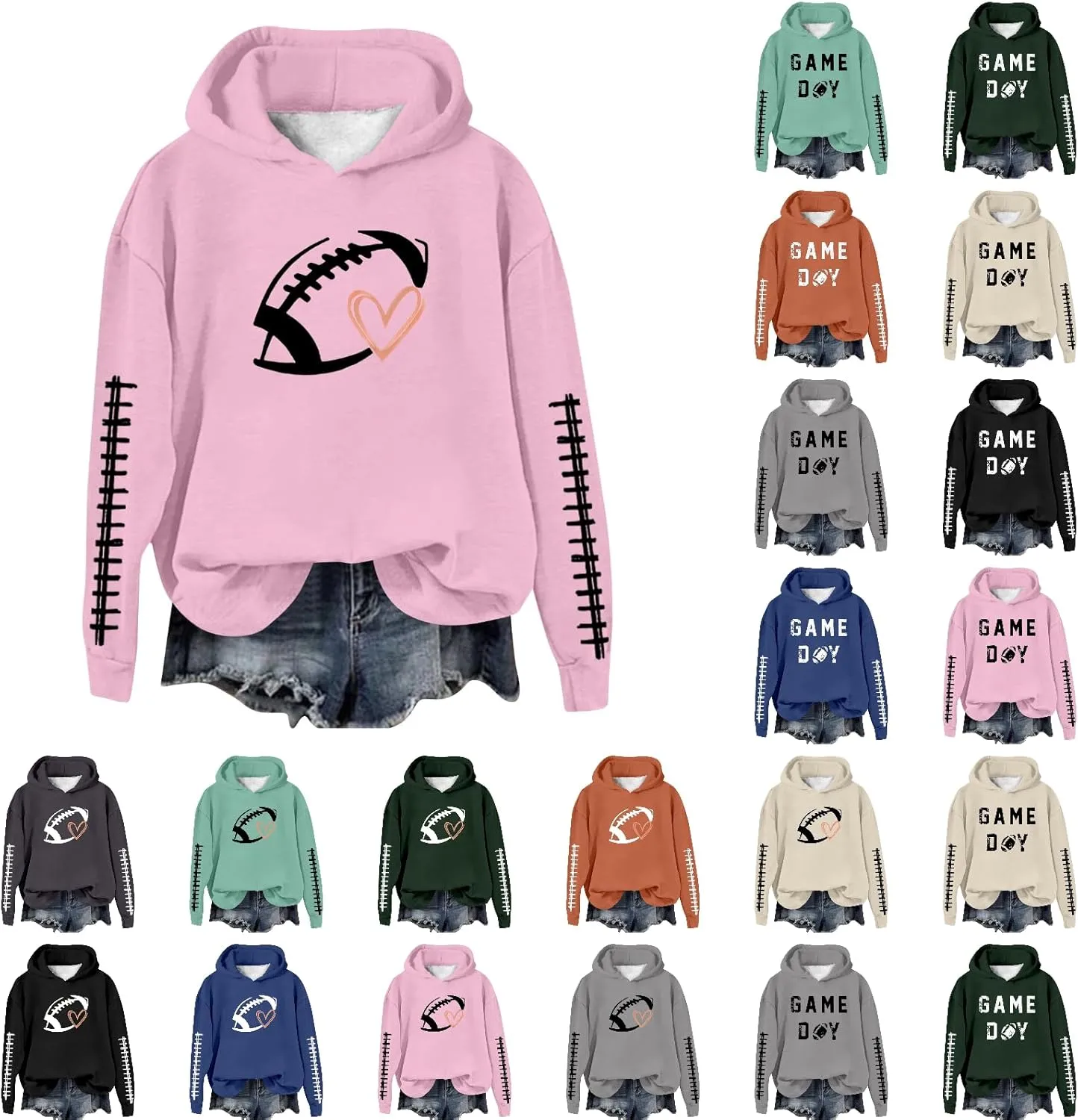Trendy Hoodie Football Hoodies for Women Graphic Print Sunday Sports Long Sleeve Sweatshirts 2024 Fall Athletic Casual Pullover Top Clearance Prime