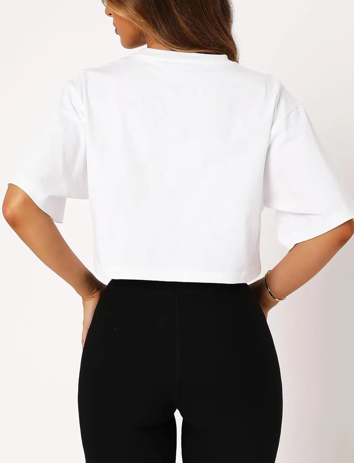 TZLDN Women Short Sleeve Oversized Cropped Tshirts Workout Loose Fit Boxy Tee Shirts Cotton Cute Basic Gym Summer Tops