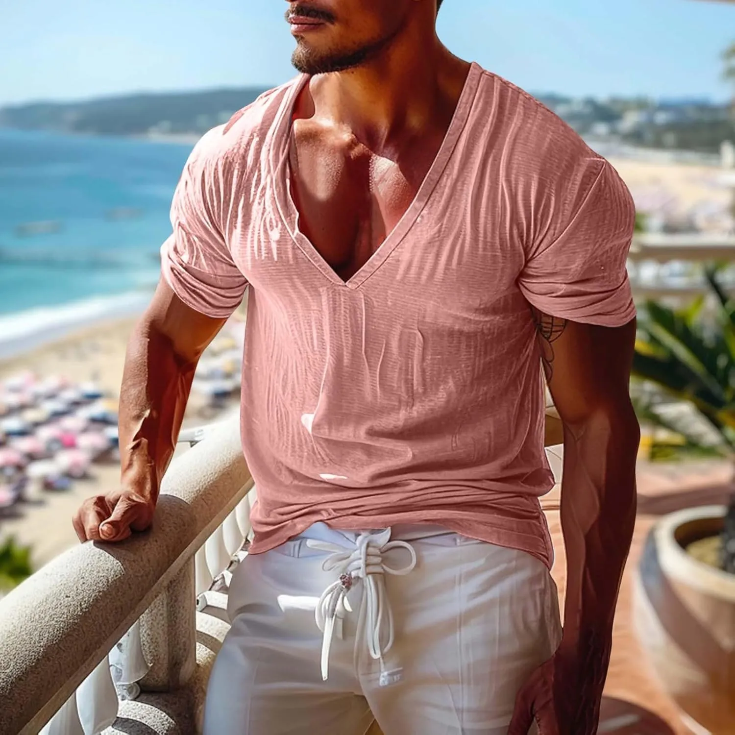 V Neck Raglan Muscle T-Shirts for Men V Neck Stretch Bodybuilding Workout Tee Shirts Beach Summer Casual Yoga T-Shirt