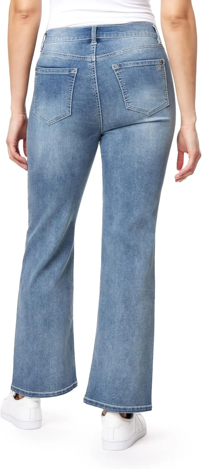 WallFlower Women's Juniors InstaVintage Fearless Curvy High-Rise Stretch Flip Flop Flare Ankle Jeans
