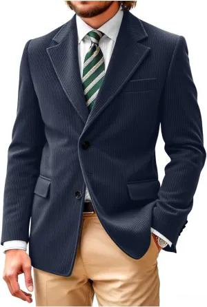 Wangyue Brown Corduroy Blazer for Men Regular Fit British Blazers and Sports Jackets Suit Long Sleeve Wedding Coats