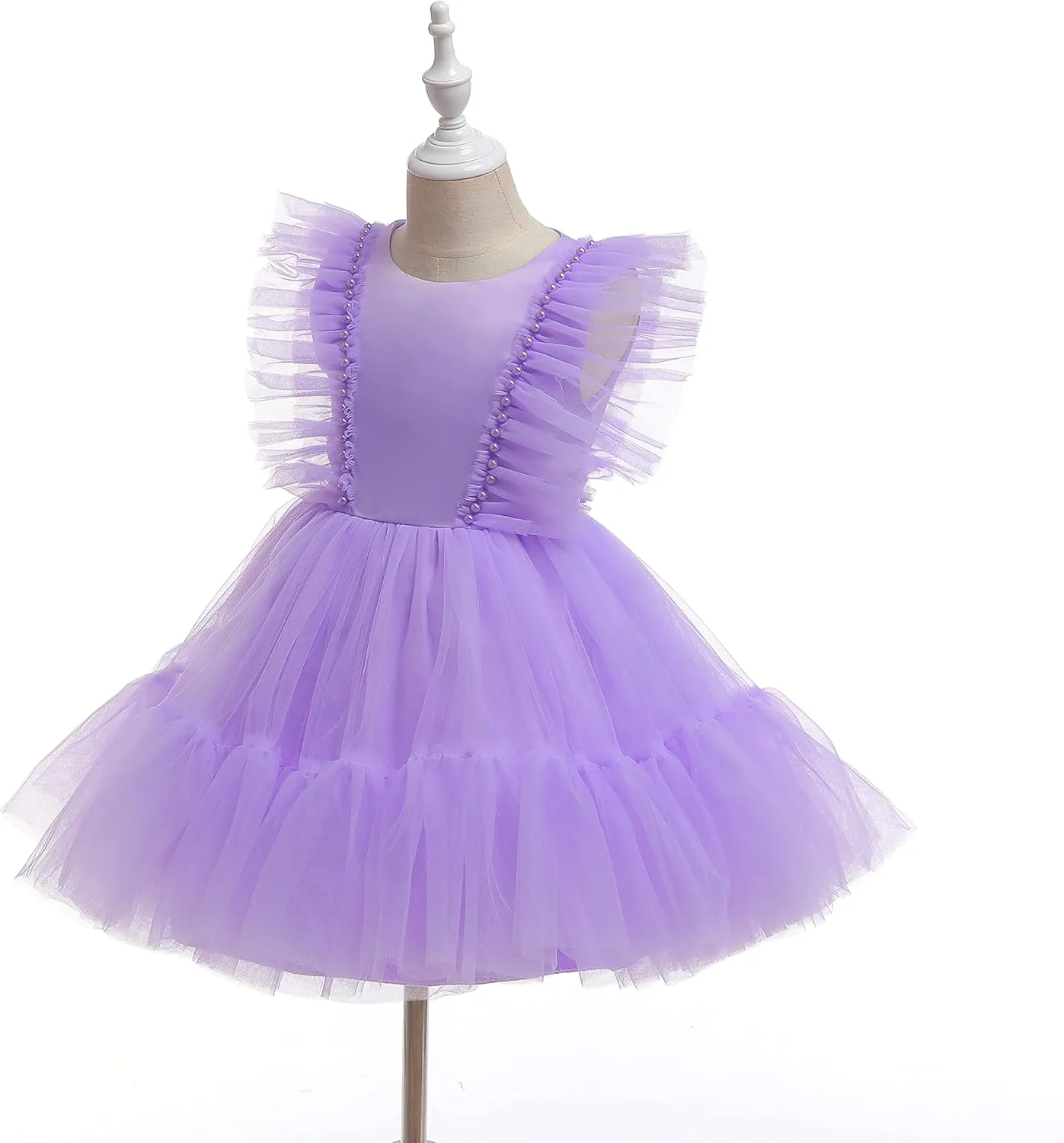 Weileenice Flower Girl Dress Ruffle Tulle Beads Toddler Wedding Pageant Ceremony Birthday Party Evening Tutu Dresses
