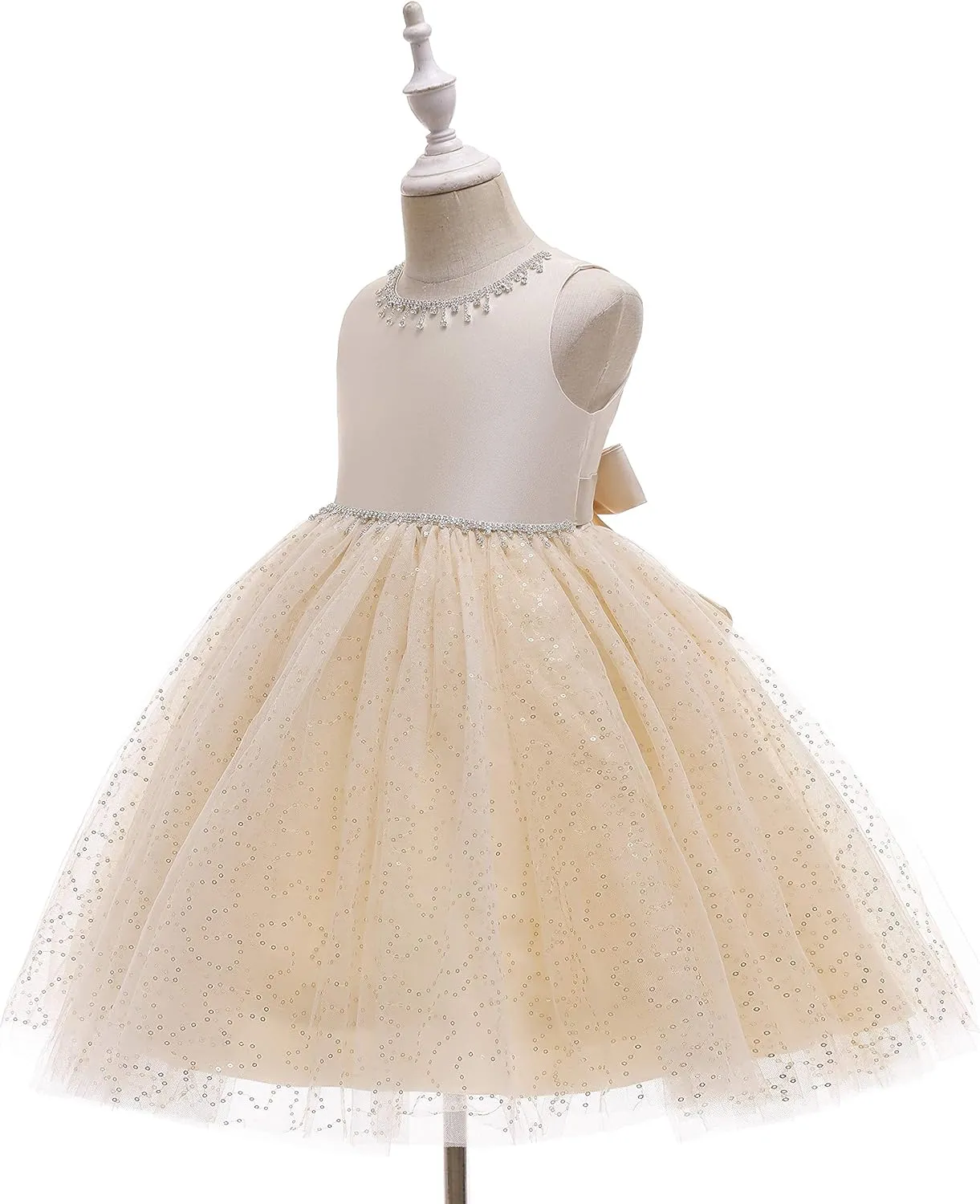 Weileenice Flower Girl Vintage Sequin Dress Kids Sparkly Rhinestone Tulle Formal Photo Shoot Wedding Party Prom Dresses