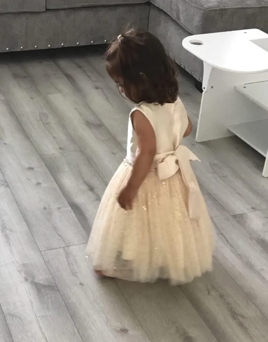 Weileenice Flower Girl Vintage Sequin Dress Kids Sparkly Rhinestone Tulle Formal Photo Shoot Wedding Party Prom Dresses