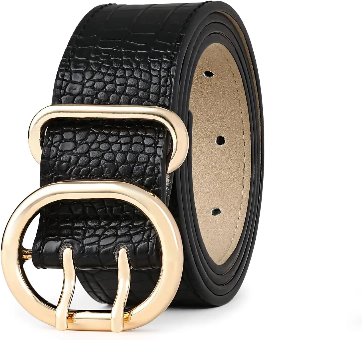 Wide Belts for Women Leather Wide Belts Fashion Thick Black Belt With Gold Buckle Belt for Dresses