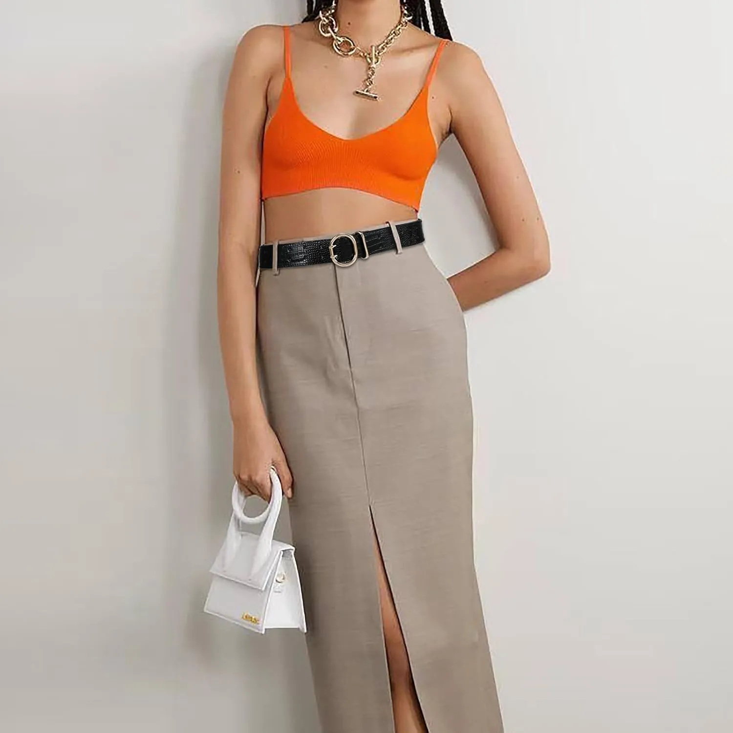 Wide Belts for Women Leather Wide Belts Fashion Thick Black Belt With Gold Buckle Belt for Dresses