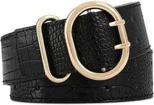 Wide Belts for Women Leather Wide Belts Fashion Thick Black Belt With Gold Buckle Belt for Dresses
