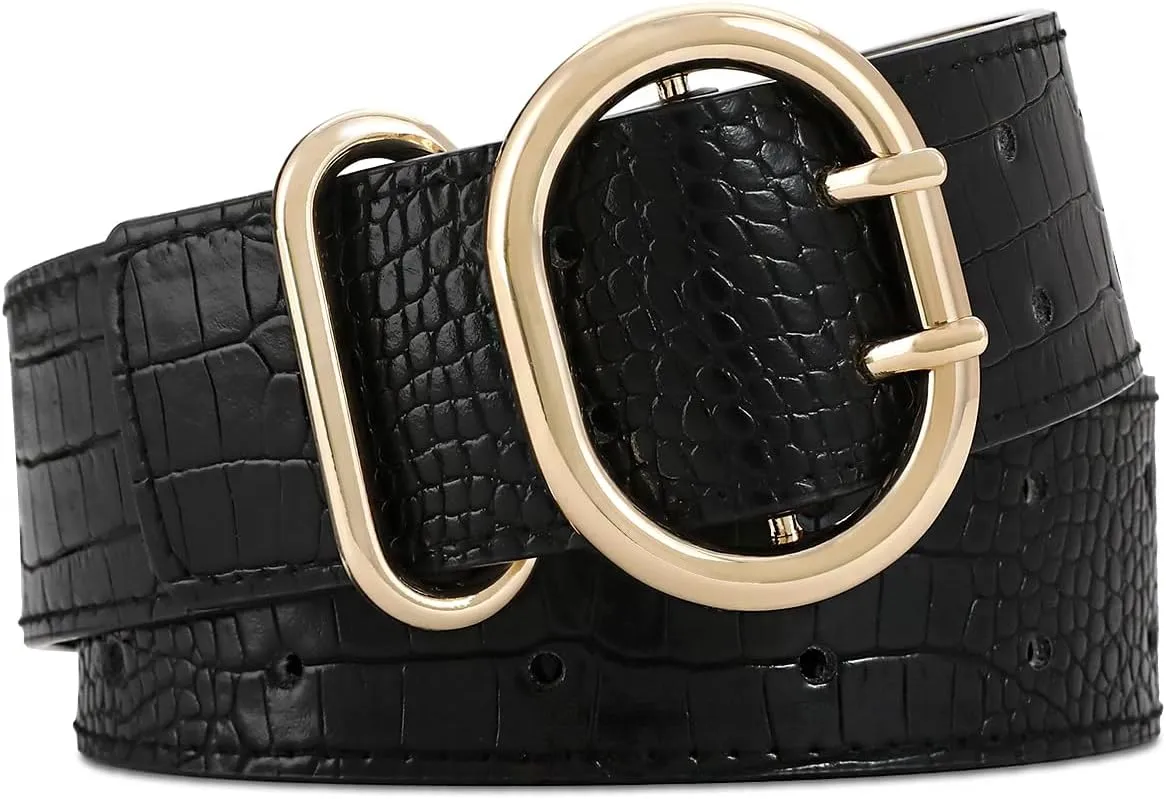 Wide Belts for Women Leather Wide Belts Fashion Thick Black Belt With Gold Buckle Belt for Dresses