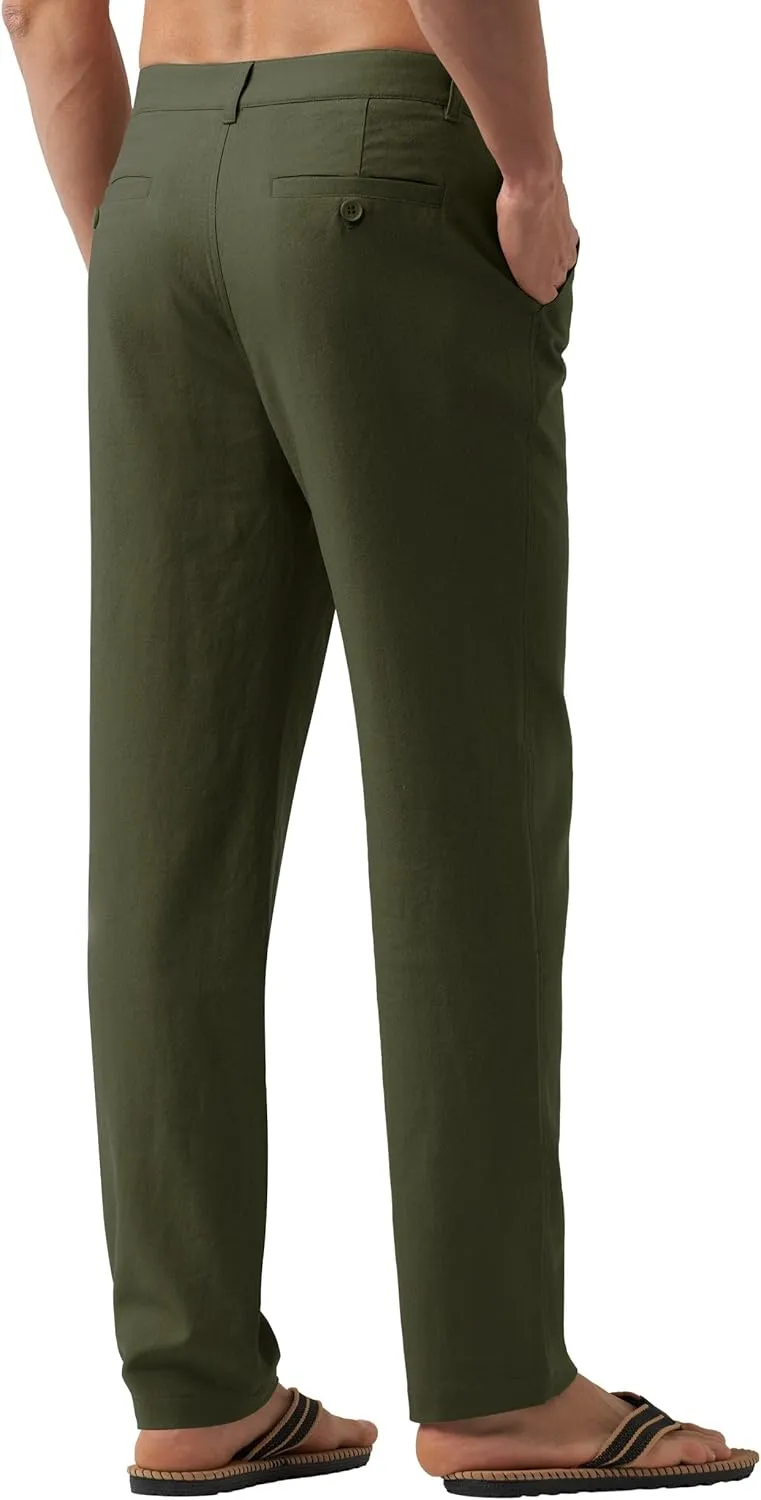 Willit Men's Linen Pants Casual Linen Dress Pants Drawstring Beach Summer Lightweight Trousers 29" 30" 32"
