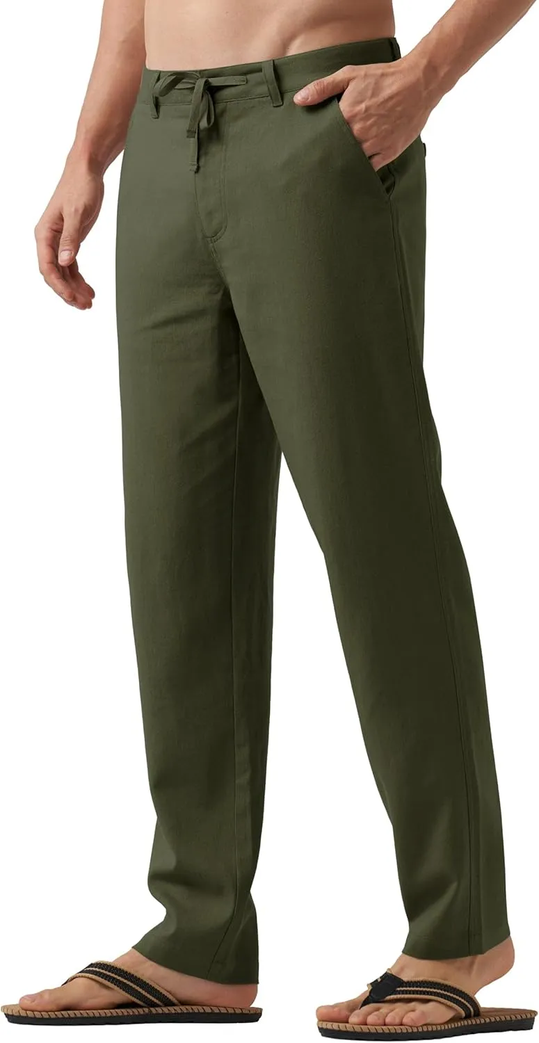 Willit Men's Linen Pants Casual Linen Dress Pants Drawstring Beach Summer Lightweight Trousers 29" 30" 32"