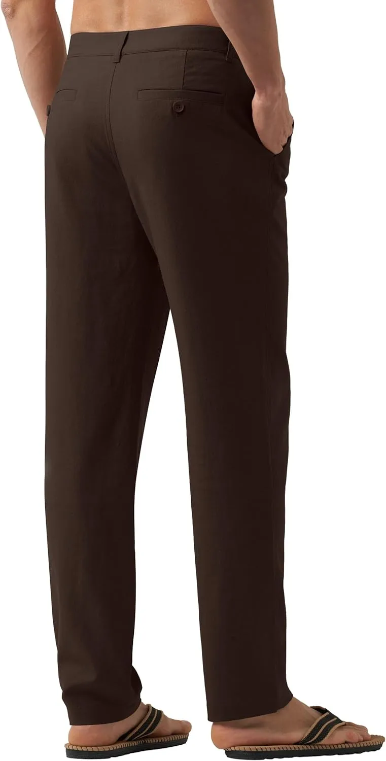 Willit Men's Linen Pants Casual Linen Dress Pants Drawstring Beach Summer Lightweight Trousers 29" 30" 32"