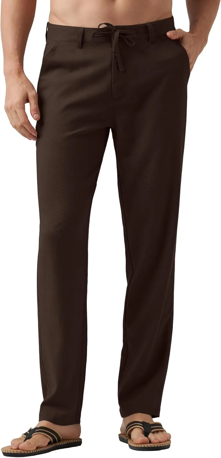 Willit Men's Linen Pants Casual Linen Dress Pants Drawstring Beach Summer Lightweight Trousers 29" 30" 32"