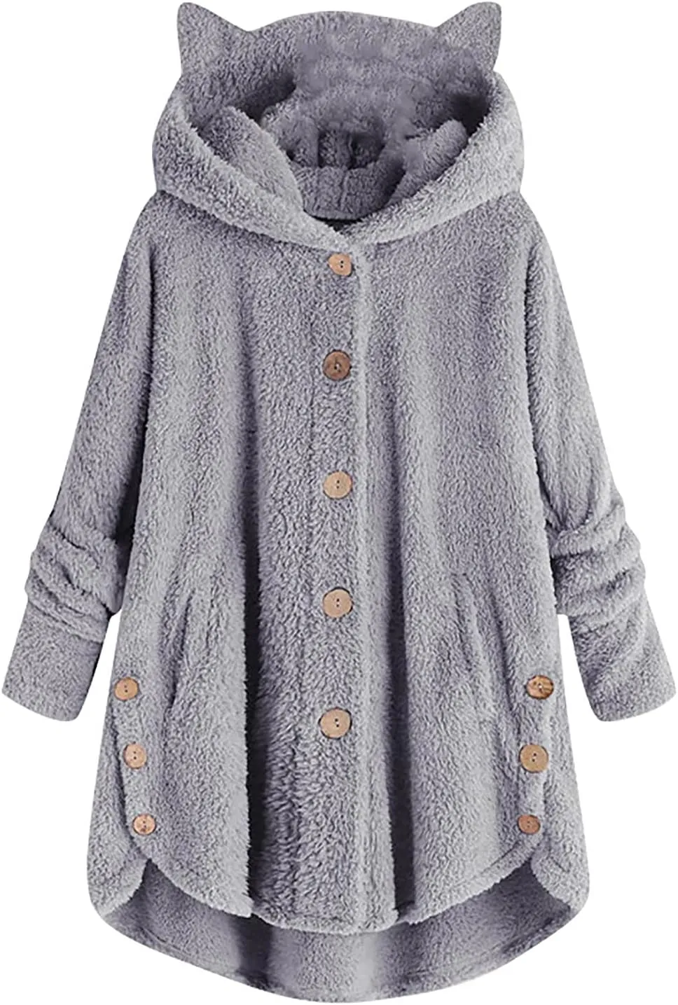 Winter Coats for Women 2023 Trendy Cat Ear Fleece Jacket Womens Fashion Oversized Hoodies Sweatshirt Long Sleeve Shirts Button Down Lightweight Sweaters Cardigan Teen Girl Gifts(E Gray,X-Large)