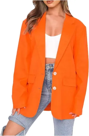 Wkishenl Women Long Sleeve Button Blazers Oversized Solid Notched Lapel Jackets Blazer 2024 Fashion Pocket Work Office Coats