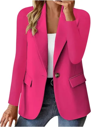 Women Business Casual Blazer With Lined,Professional Work Suit Jacket With Pockets，Long Sleeve Button Open Front
