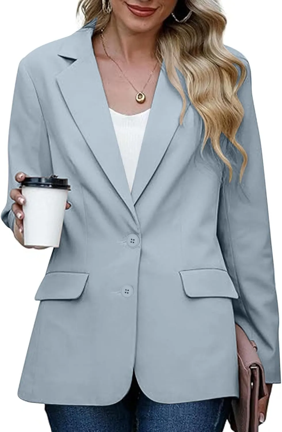 Women Business Casual Blazer with Lined,Professional Work Suit Jacket with Pockets，Long Sleeve Button Open Front
