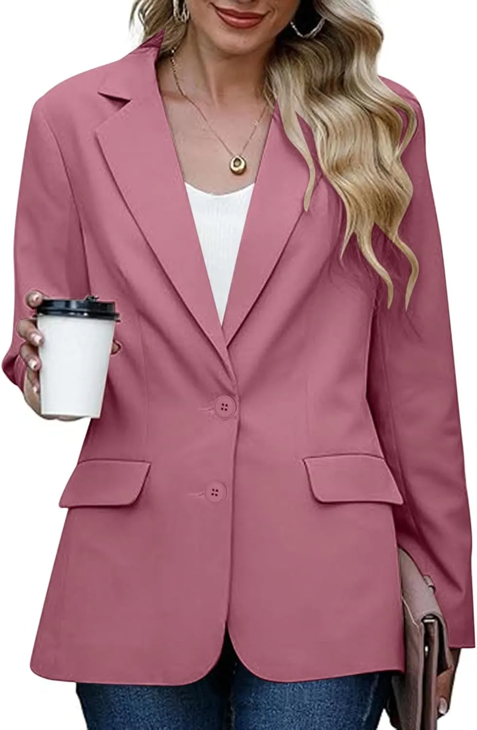 Women Business Casual Blazer with Lined,Professional Work Suit Jacket with Pockets，Long Sleeve Button Open Front