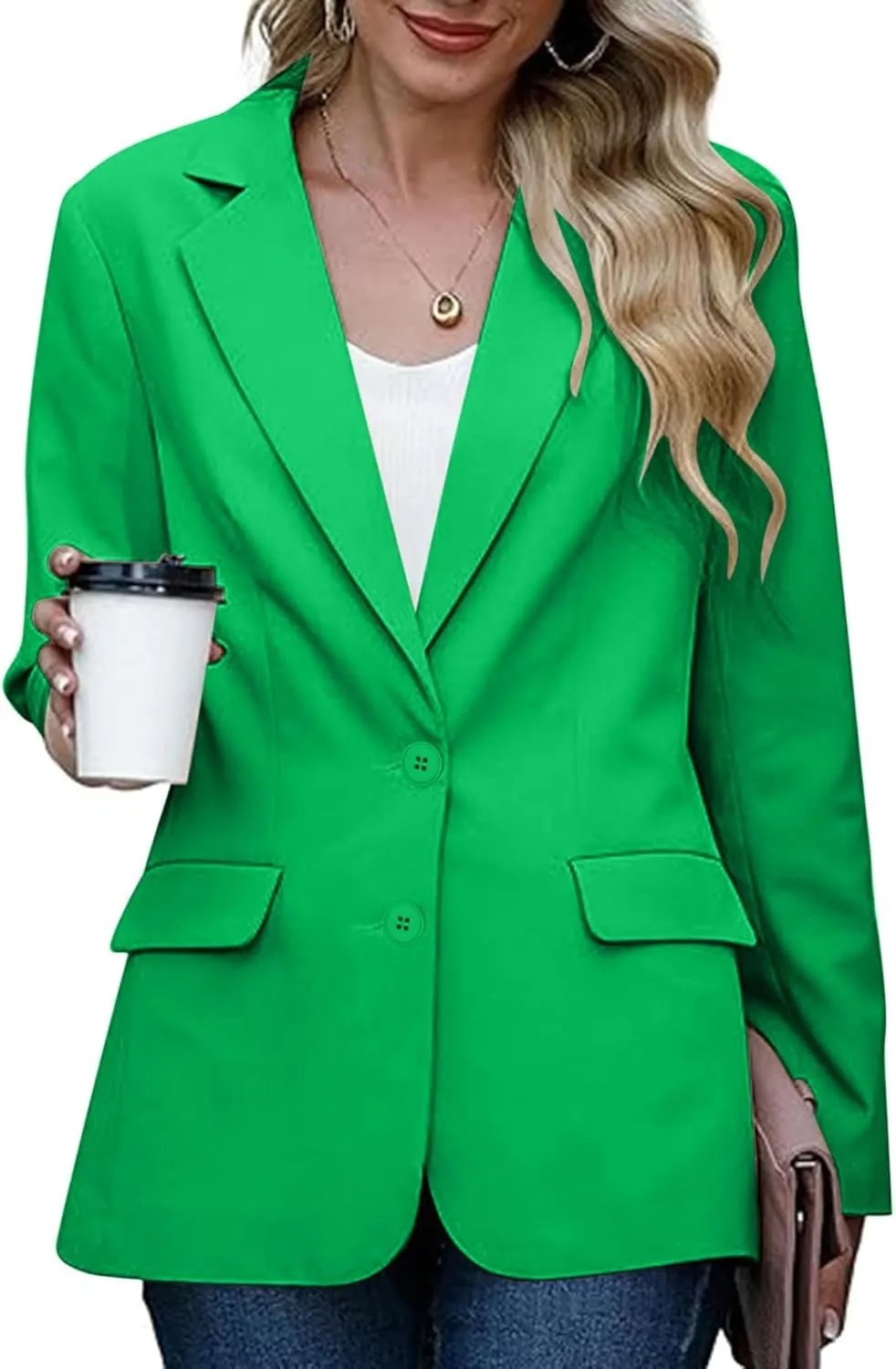 Women Business Casual Blazer with Lined,Professional Work Suit Jacket with Pockets，Long Sleeve Button Open Front