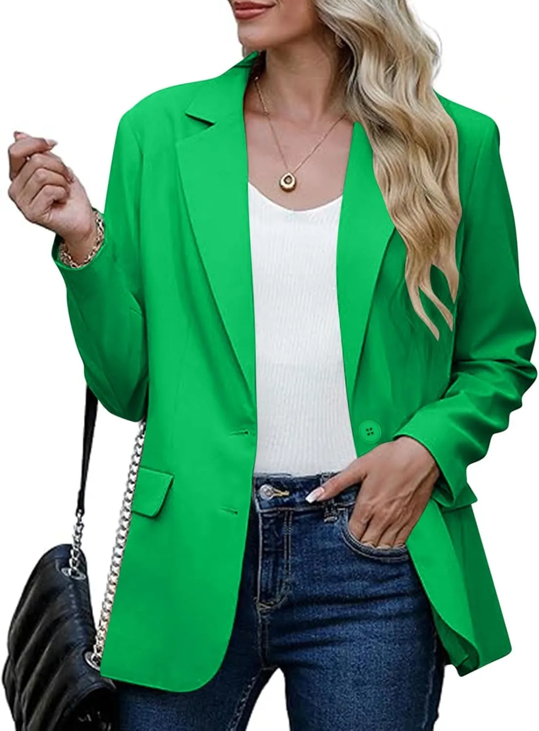 Women Business Casual Blazer with Lined,Professional Work Suit Jacket with Pockets，Long Sleeve Button Open Front