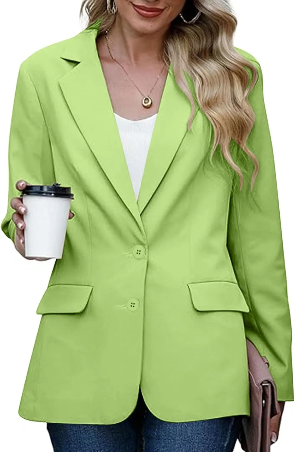 Women Business Casual Blazer with Lined,Professional Work Suit Jacket with Pockets，Long Sleeve Button Open Front