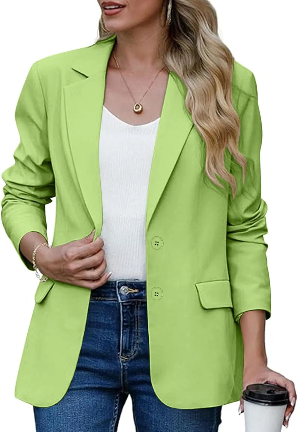 Women Business Casual Blazer with Lined,Professional Work Suit Jacket with Pockets，Long Sleeve Button Open Front