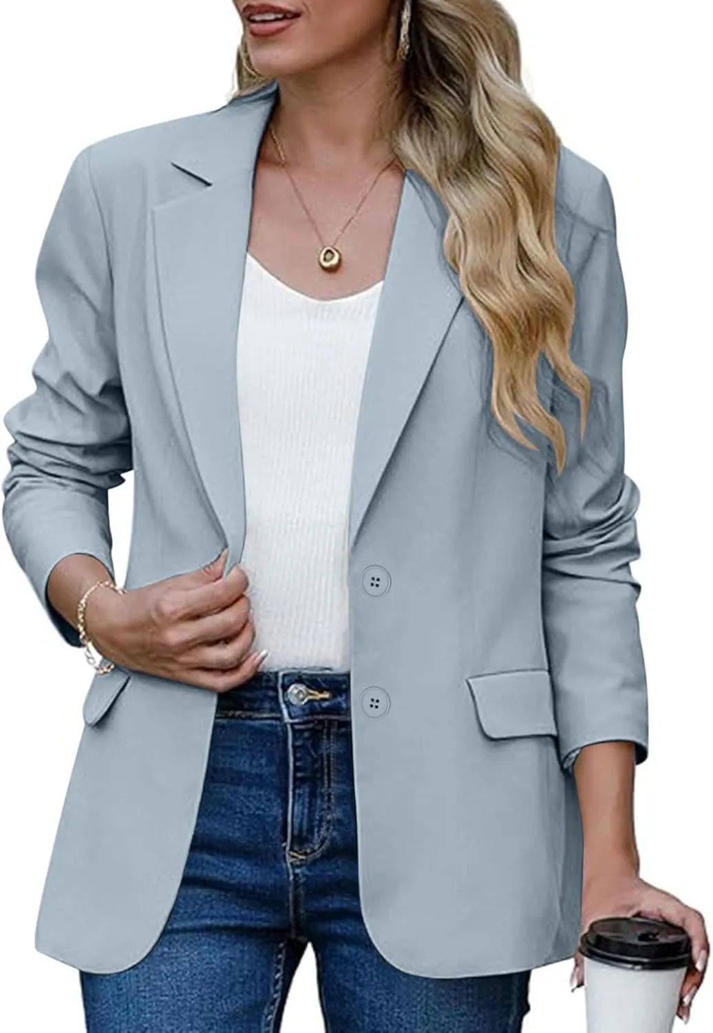 Women Business Casual Blazer with Lined,Professional Work Suit Jacket with Pockets，Long Sleeve Button Open Front