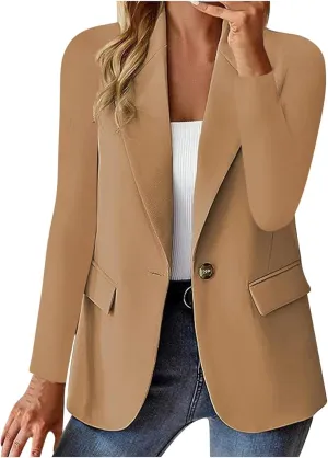 Women Business Casual Blazer With Lined,Professional Work Suit Jacket With Pockets，Long Sleeve Button Open Front