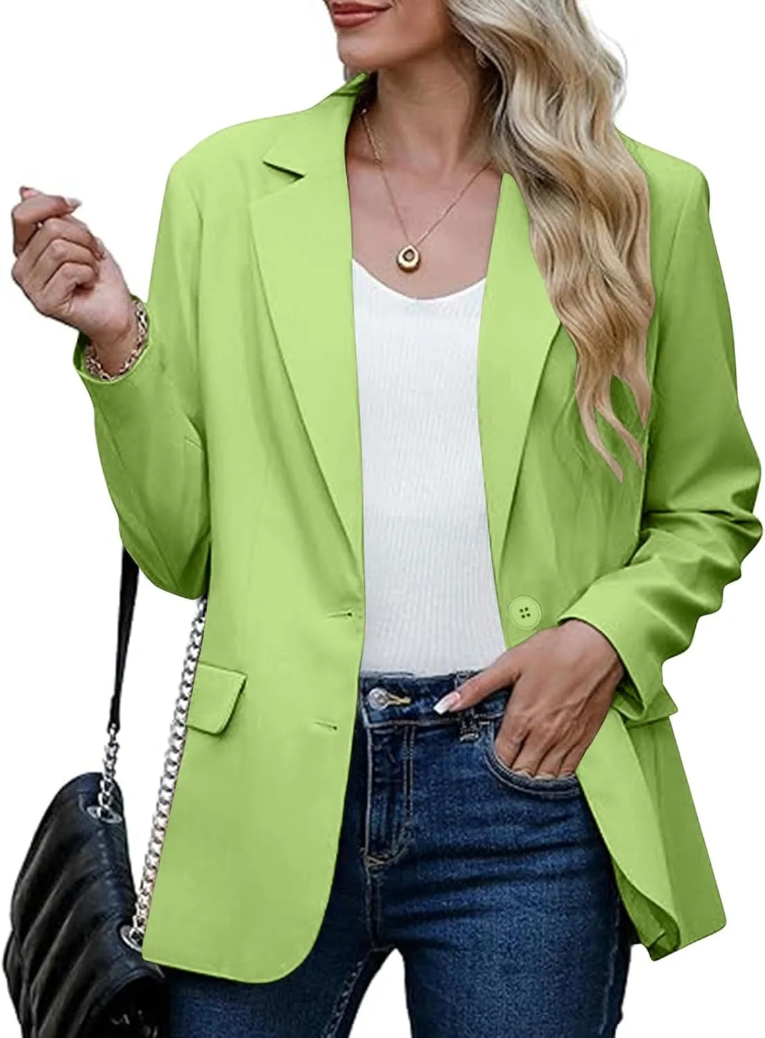 Women Business Casual Blazer with Lined,Professional Work Suit Jacket with Pockets，Long Sleeve Button Open Front