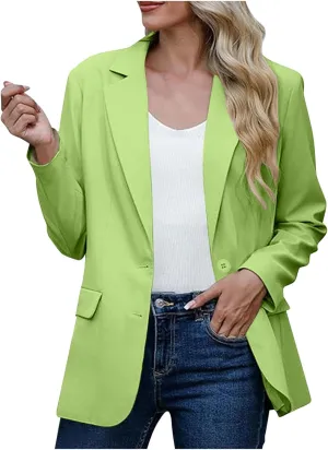 Women Business Casual Blazer with Lined,Professional Work Suit Jacket with Pockets，Long Sleeve Button Open Front