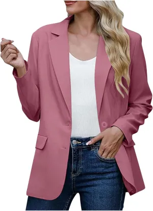 Women Business Casual Blazer with Lined,Professional Work Suit Jacket with Pockets，Long Sleeve Button Open Front