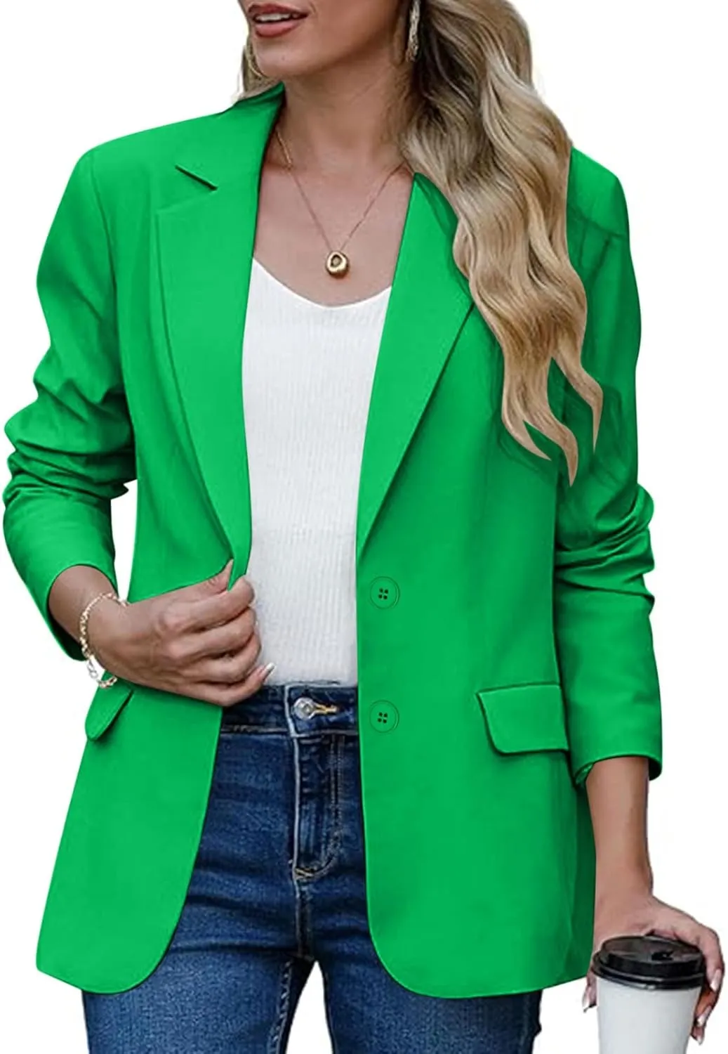 Women Business Casual Blazer with Lined,Professional Work Suit Jacket with Pockets，Long Sleeve Button Open Front