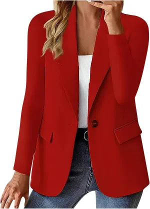 Women Business Casual Blazer With Lined,Professional Work Suit Jacket With Pockets，Long Sleeve Button Open Front