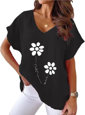 Women Cotton Linen Tops Causal Summer Short Sleeve Oversized T Shirts V Neck Loose Blouses